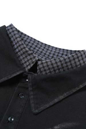 Concert Outfit Wasteland Style Retro Washed Faux Two-Piece Shirt