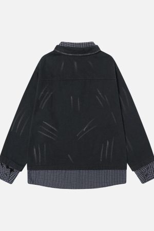 Concert Outfit Wasteland Style Retro Washed Faux Two-Piece Shirt