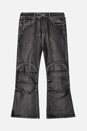Concert Outfit Wasteland Style Washed Distressed Pleated Flare Jeans