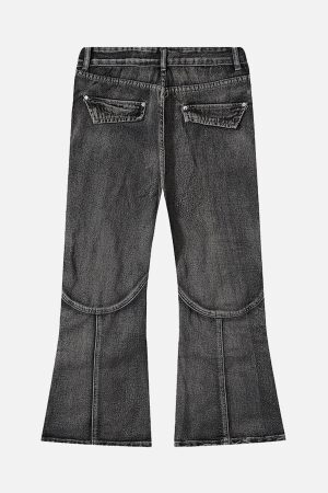 Concert Outfit Wasteland Style Washed Distressed Pleated Flare Jeans