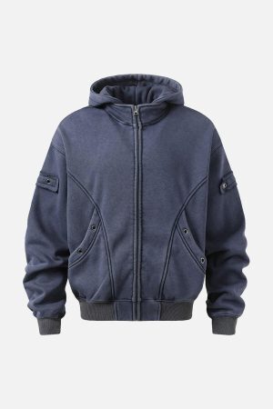 Concert Outfit Wasteland Style Washed Zipper Up Sweatshirt