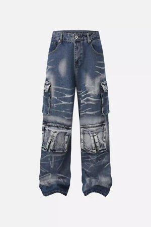 Concert Outfit Water Ripple Multi-Pocket Cargo Jeans