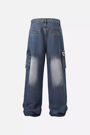 Concert Outfit Water Ripple Multi-Pocket Cargo Jeans