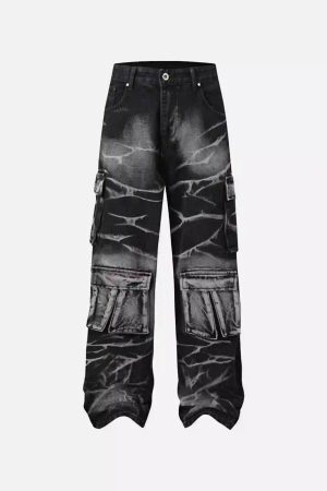 Concert Outfit Water Ripple Multi-Pocket Cargo Jeans
