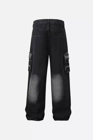 Concert Outfit Water Ripple Multi-Pocket Cargo Jeans
