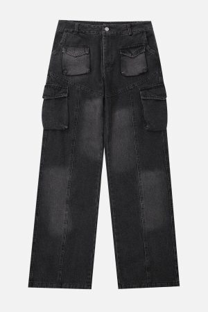 Concert Outfit Water-Washed Splicing Jeans