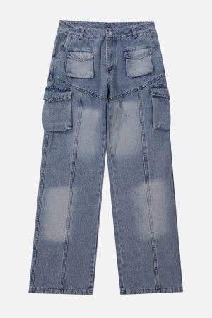 Concert Outfit Water-Washed Splicing Jeans