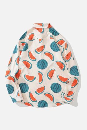 Concert Outfit Watermelon Print Long-Sleeved Shirt