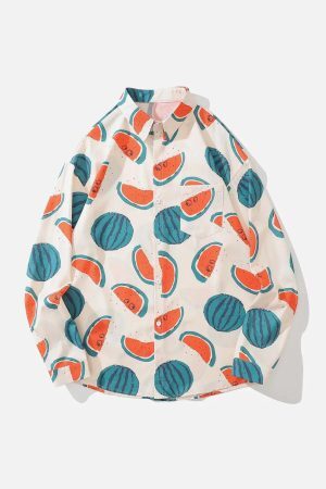 Concert Outfit Watermelon Print Long-Sleeved Shirt