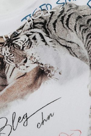 Concert Outfit White Tiger Print T-Shirt