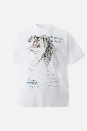 Concert Outfit White Tiger Print T-Shirt