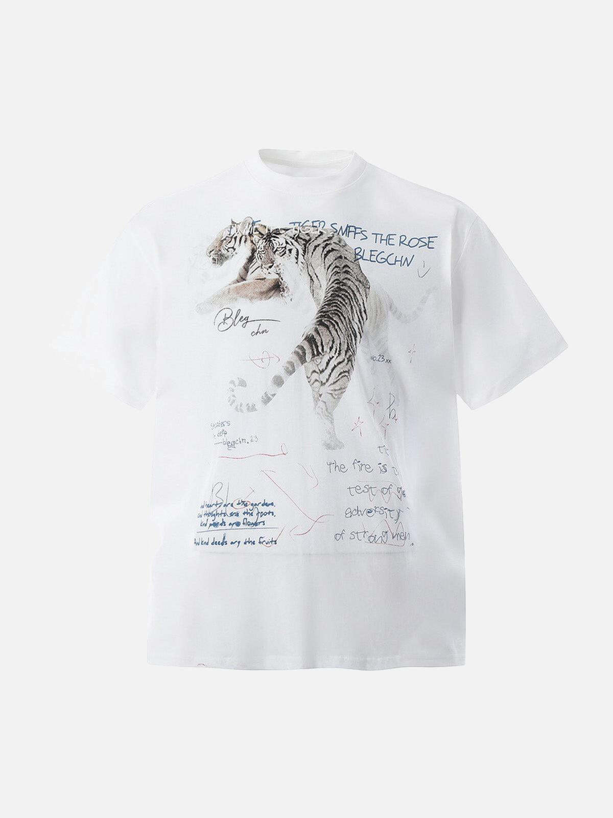 Concert Outfit White Tiger Print T-Shirt Concert Outfit White Tiger Print T-Shirt