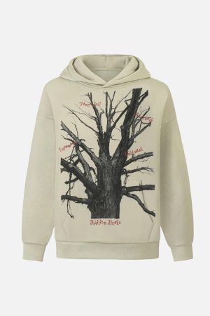 Concert Outfit Withered Branch Print Hoodie