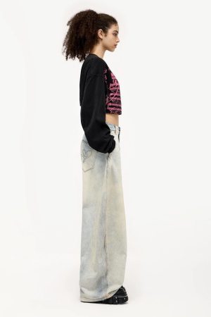 Concert Outfit Wrinkle Washed Loose Jeans