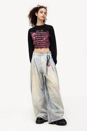 Concert Outfit Wrinkle Washed Loose Jeans