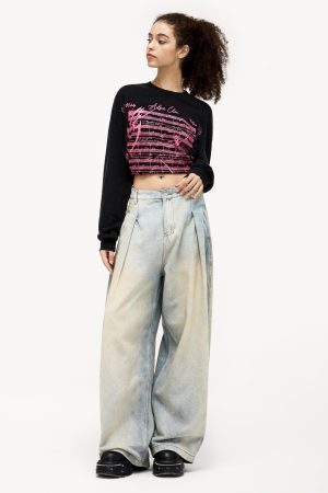 Concert Outfit Wrinkle Washed Loose Jeans