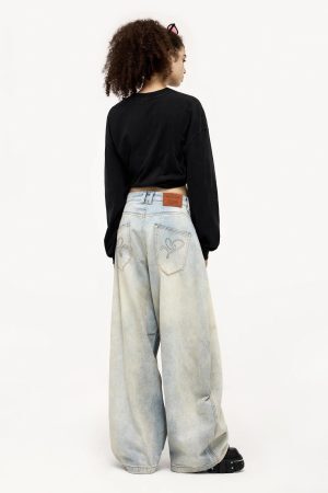 Concert Outfit Wrinkle Washed Loose Jeans