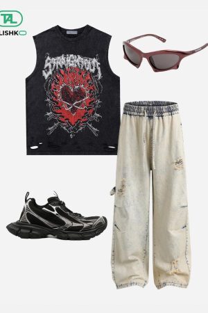 Concert Outfit Yellow Mud Washed Loose Jeans