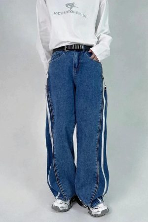 Concert Outfit Zip Up Stripe Jeans