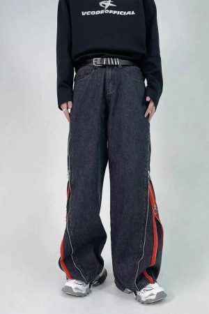 Concert Outfit Zip Up Stripe Jeans