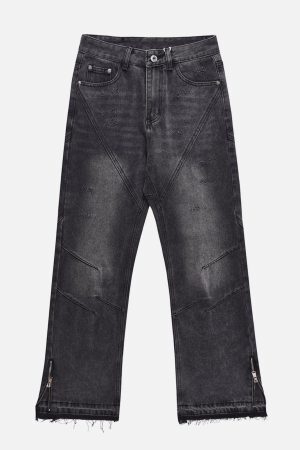 Concert Outfit Zipper Decoration Washed Jeans