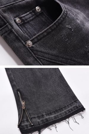 Concert Outfit Zipper Decoration Washed Jeans