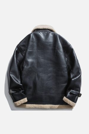 Concert Outfit Zipper Lapel PU Borg Jacket