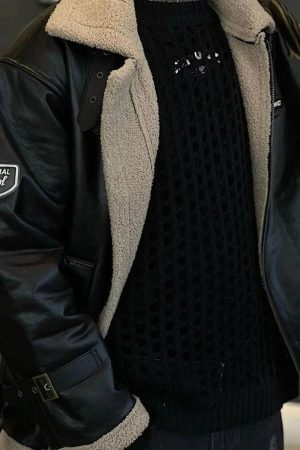 Concert Outfit Zipper Lapel PU Borg Jacket