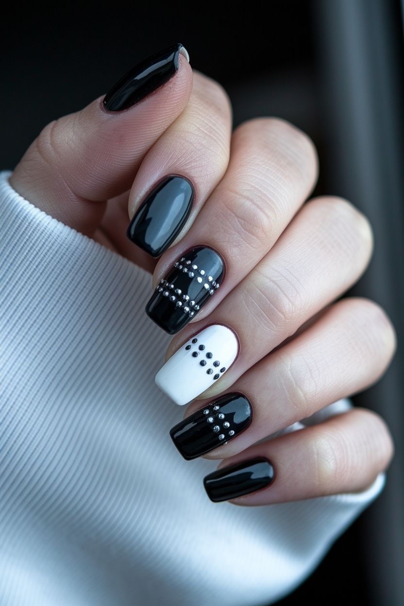 Adorable Cute Black and White Nails for Your Next Mani outfit idea