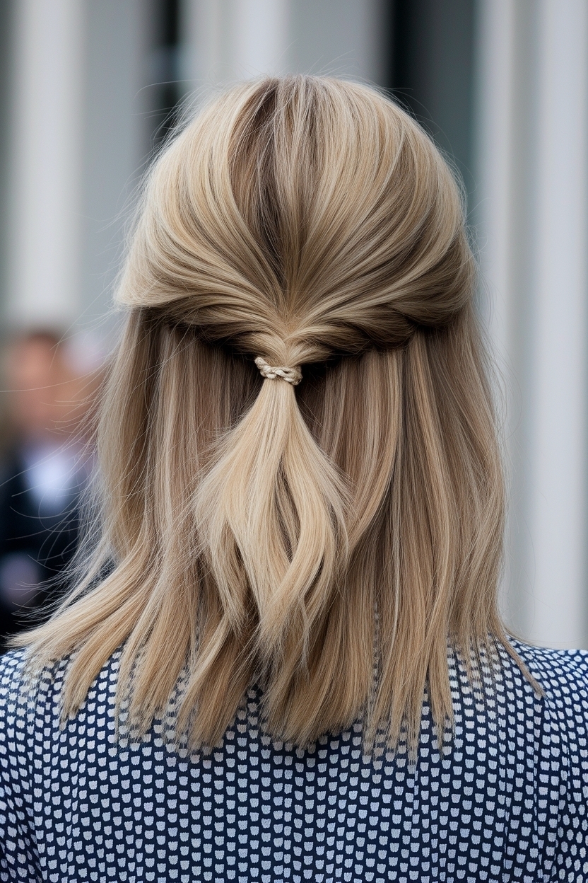 Charming Cute Hairstyles for Medium Hair Half Up outfit idea