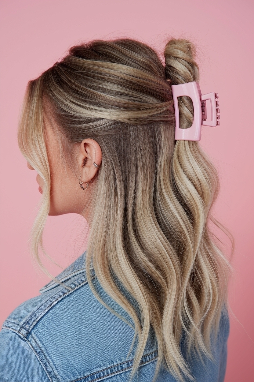 Cute Hairstyles Half Up Half Down Claw Clip Styles outfit idea