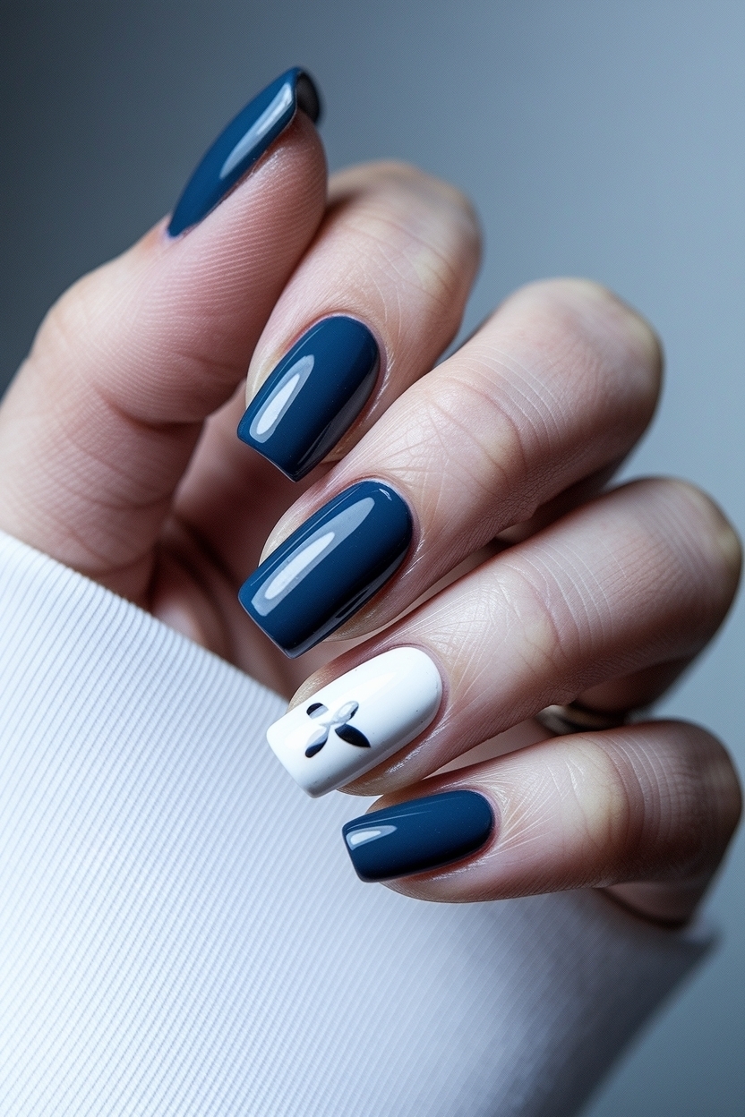 Dark Blue and White Nails to Elevate Your Manicure outfit idea