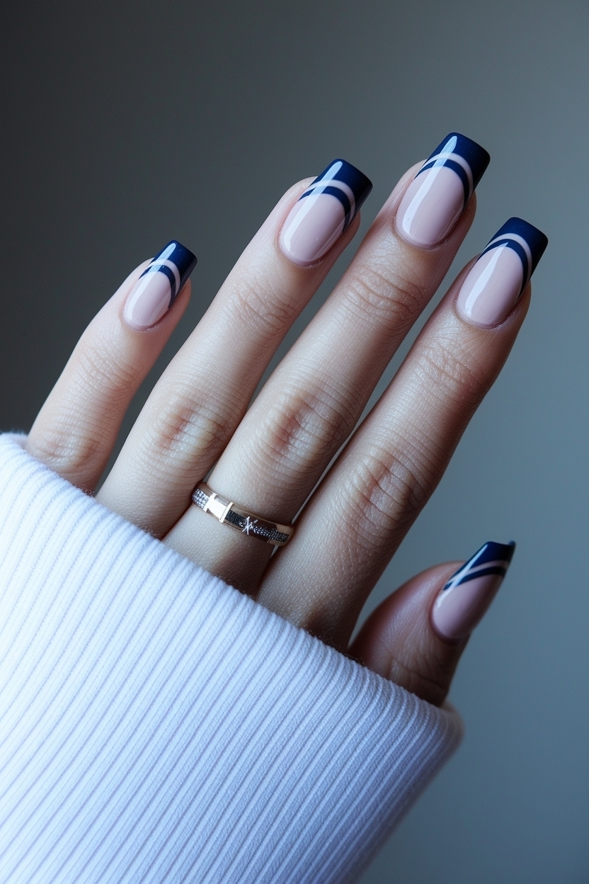 Sophisticated Looks with Dark Blue French Tip Nails outfit idea