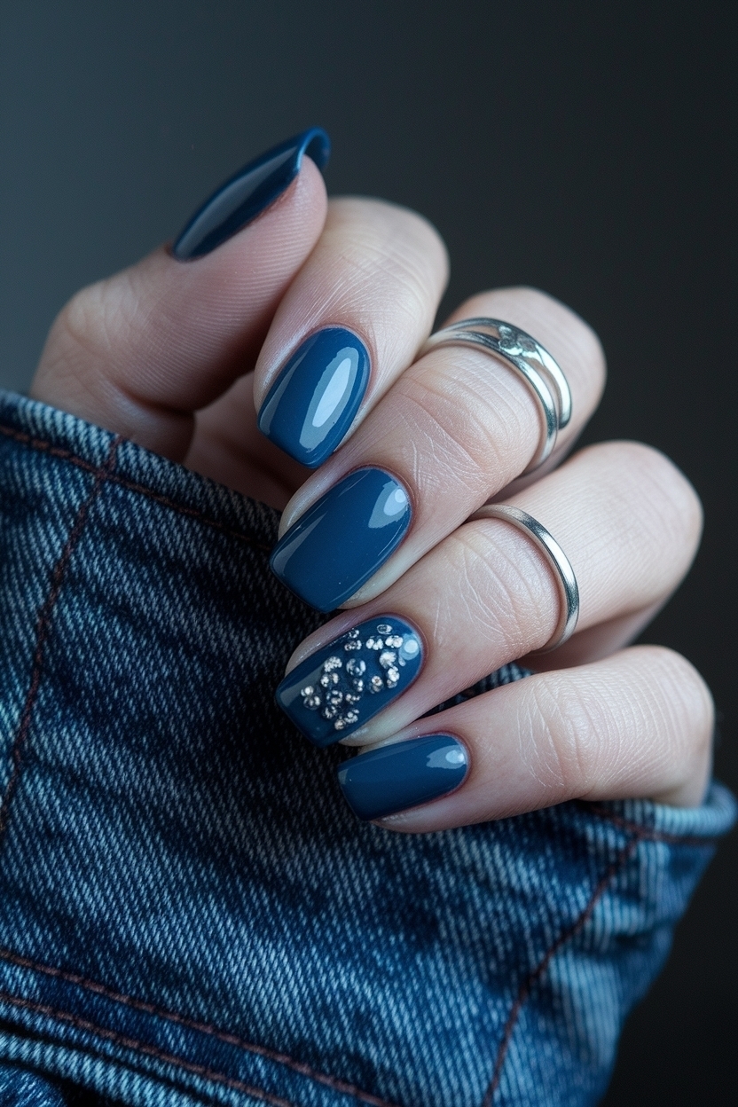 Dark Blue Nails with Design for Unique Styles outfit idea