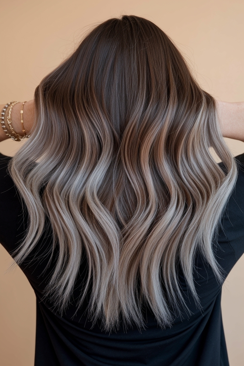 Dark Brown Hair with Ash Blonde Highlights for a Fresh Style outfit idea