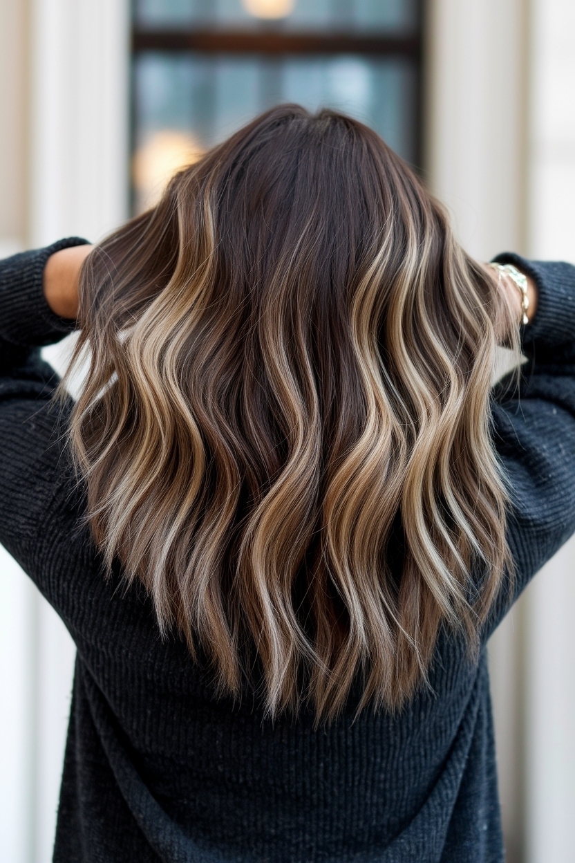 Dark Brown Hair with Blonde Highlights and Lowlights Styles outfit idea