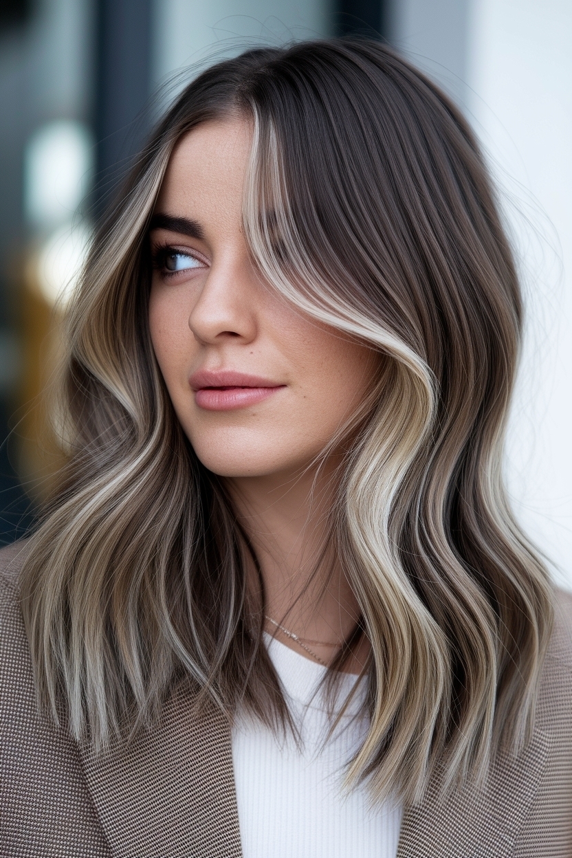 Dark Brown Hair with Blonde Highlights Balayage Face Framing Tips outfit idea