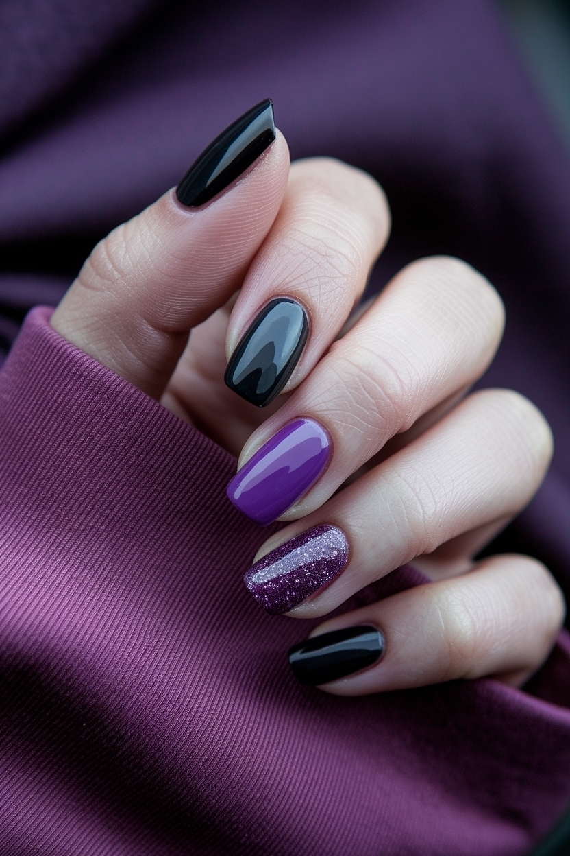 Gorgeous Dark Purple and Black Nails for a Dramatic Touch outfit idea