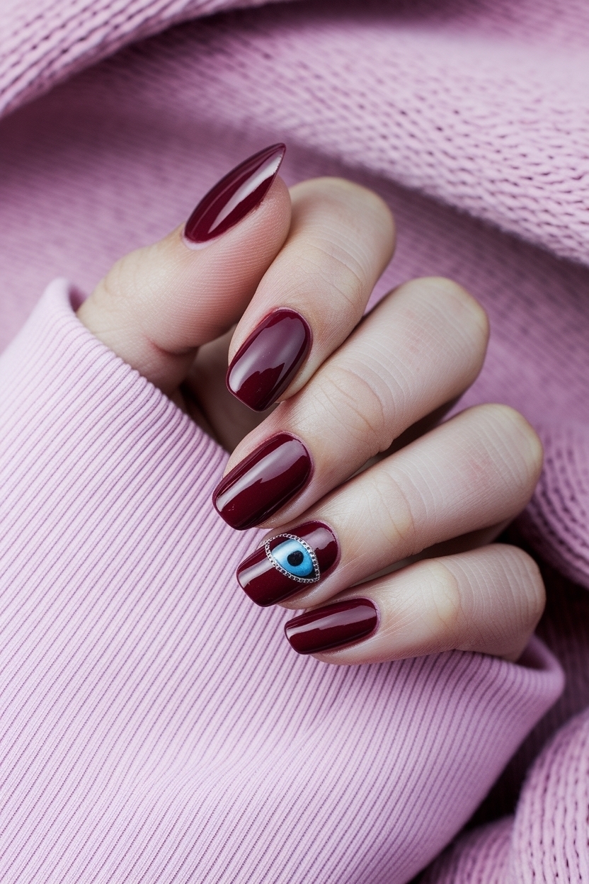 Trendy Dark Red Cat Eye Nails for a Bold Statement outfit idea