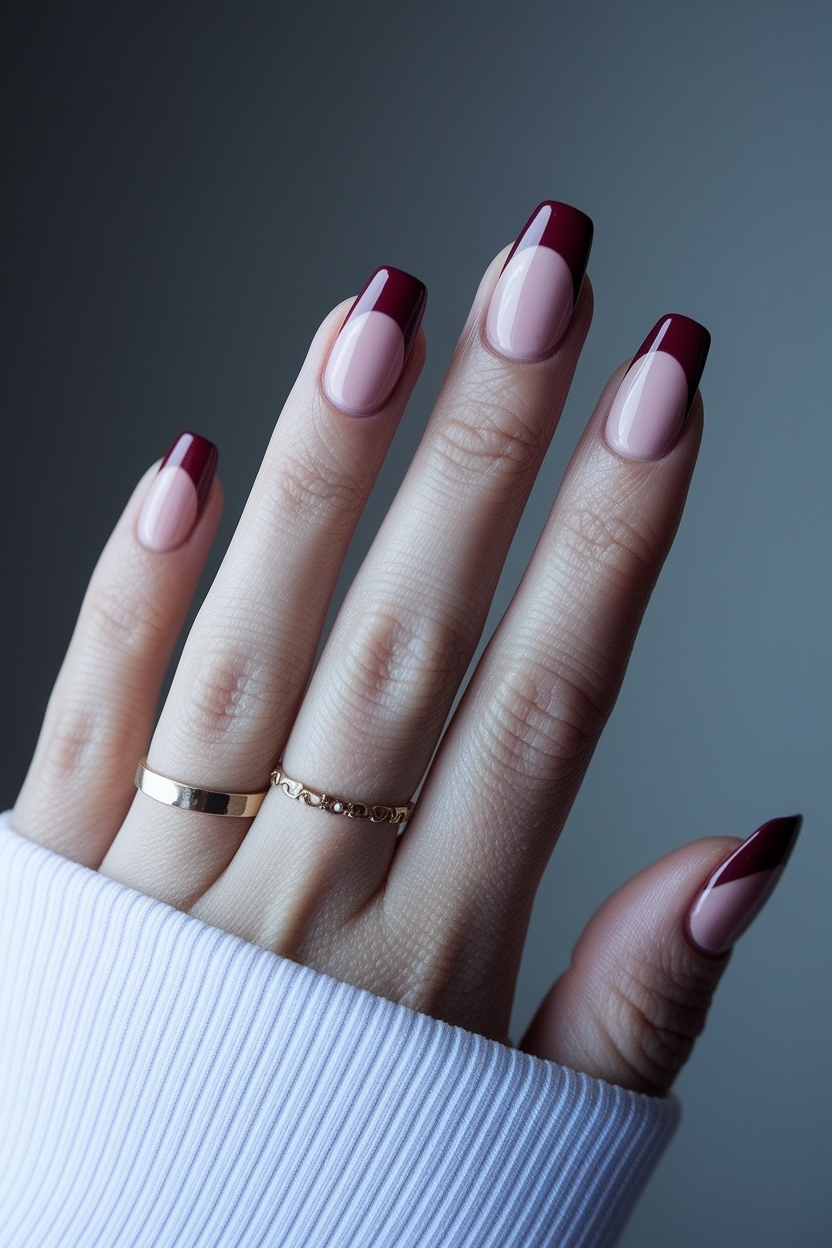Dark Red French Tip Nails for an Elegant Look outfit idea