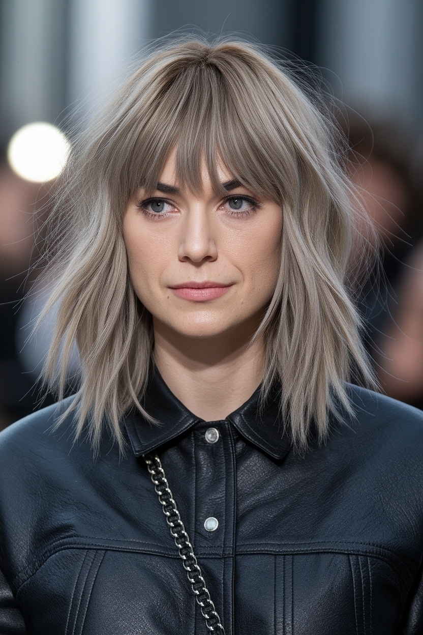 Face Framing Layers with Curtain Bangs Medium Hair Styles outfit idea