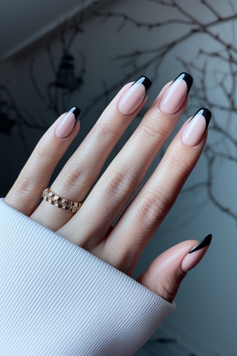 Trendy French Tip Acrylic Nails Black for a Bold Statement outfit idea