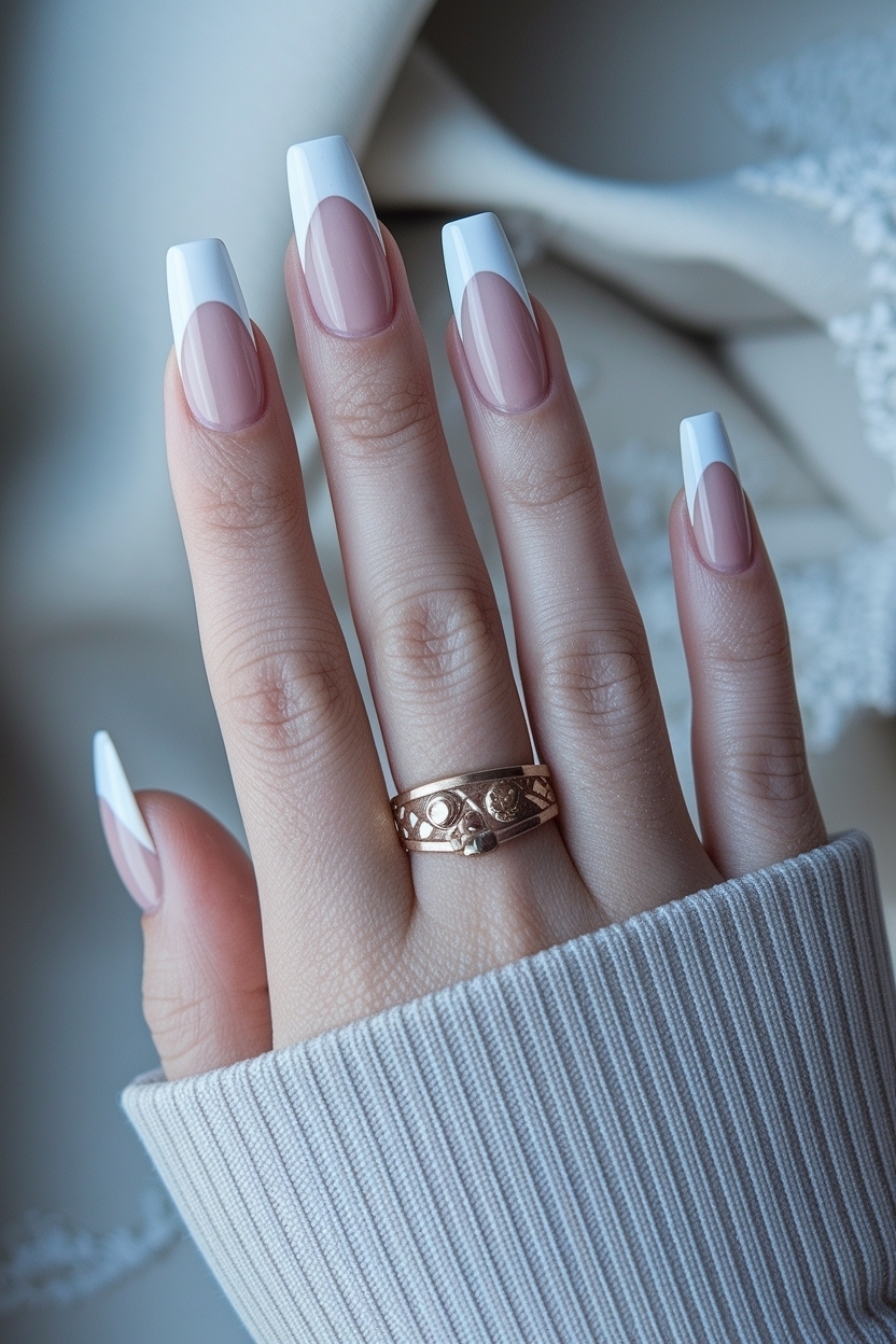 Long French Tip Acrylic Nails for Dramatic Elegance outfit idea