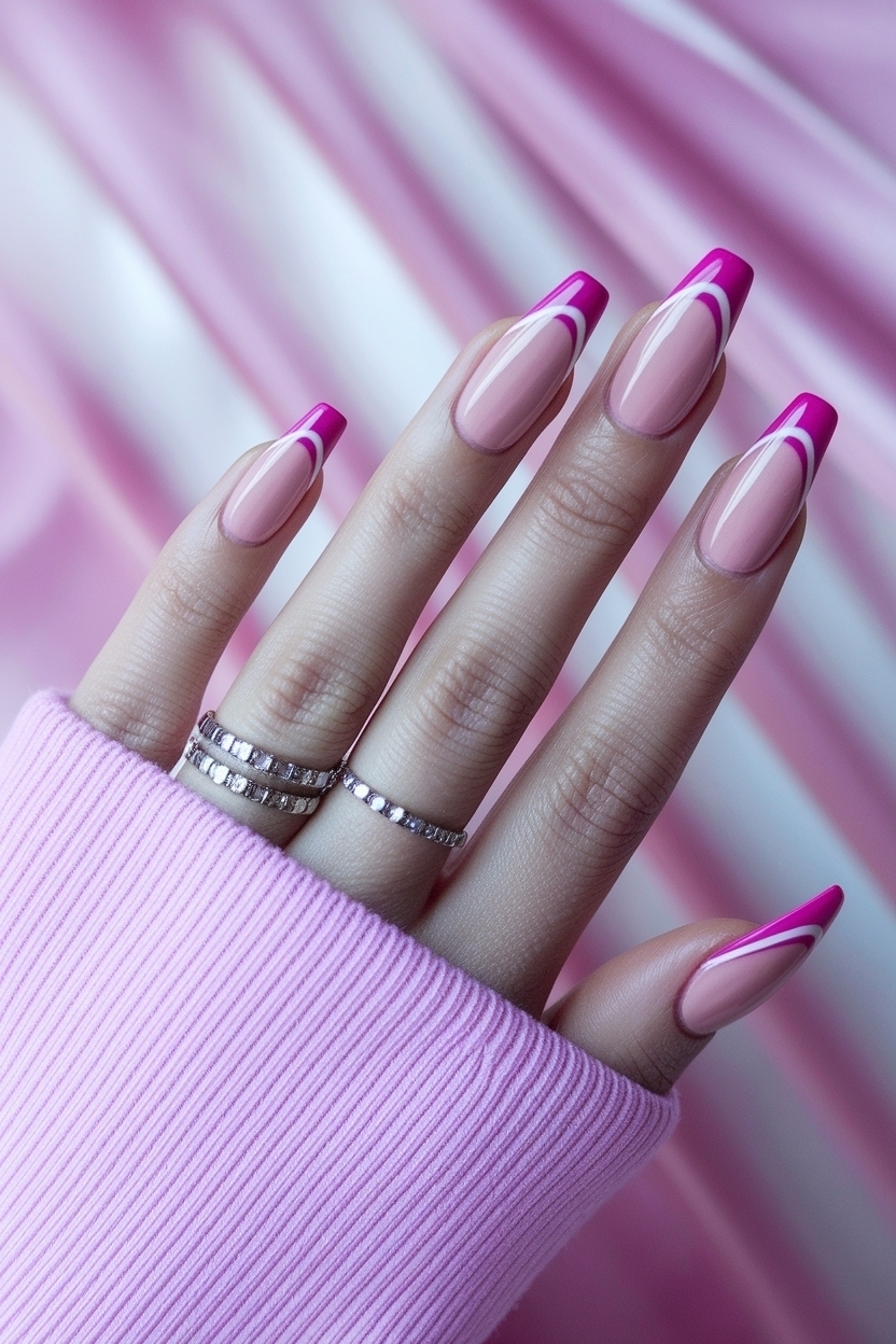 Pink French Tip Acrylic Nails for a Soft Touch outfit idea