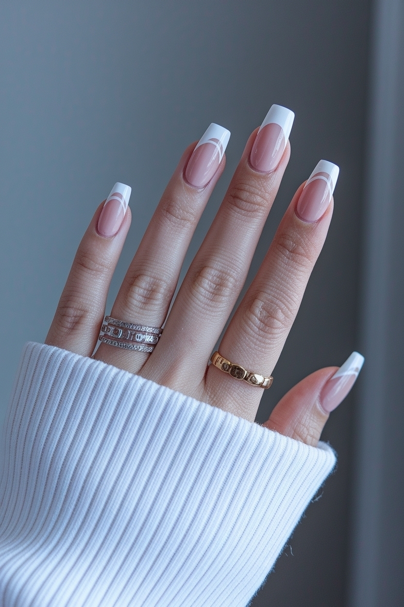 Square French Tip Acrylic Nails for a Classic Appeal outfit idea