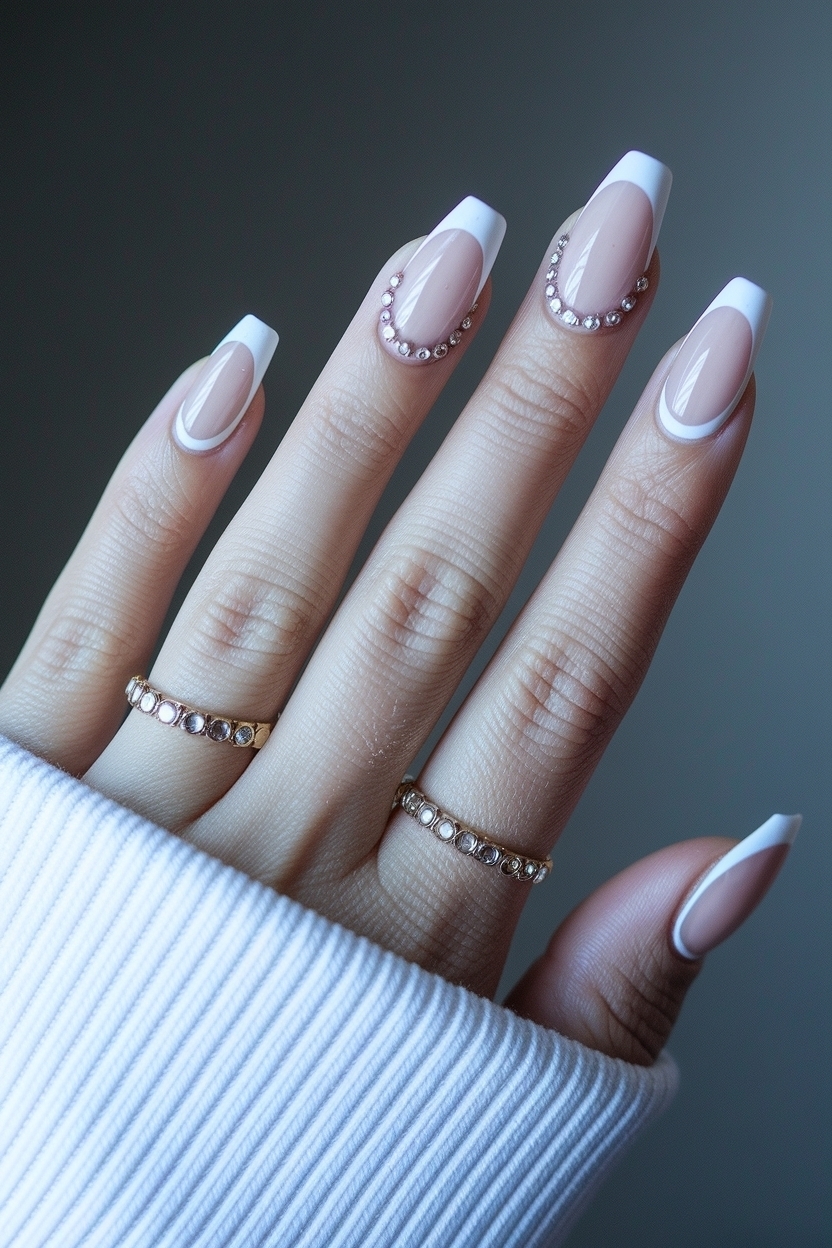 Glam Up with French Tip Acrylic Nails with Gems outfit idea