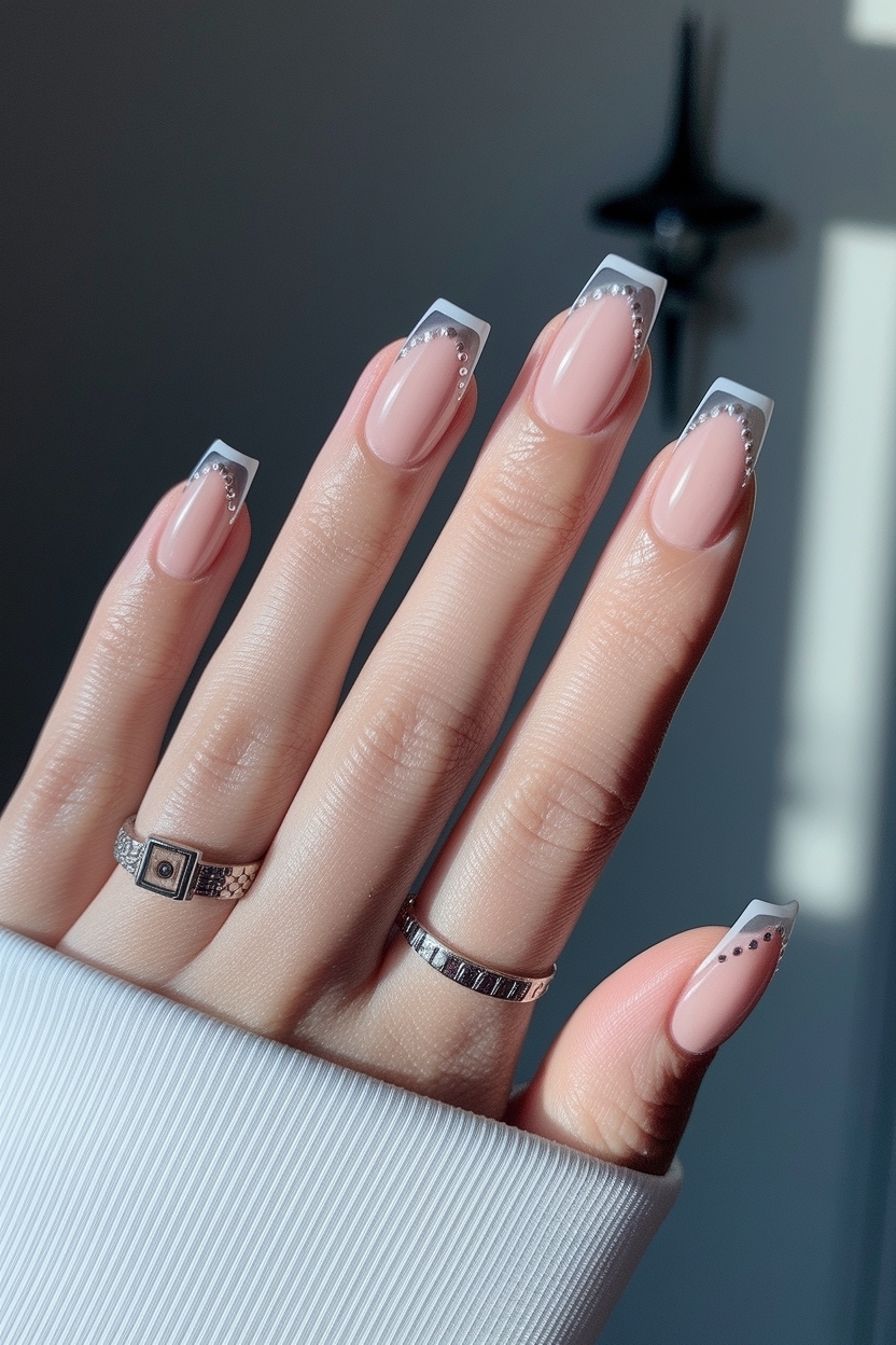 Square Style: French Tip Nails with Design Ideas outfit idea