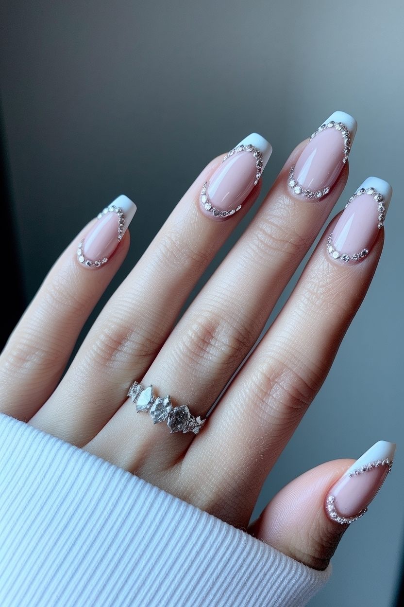 Glam Up Your Look with French Tip Nails with Diamonds outfit idea