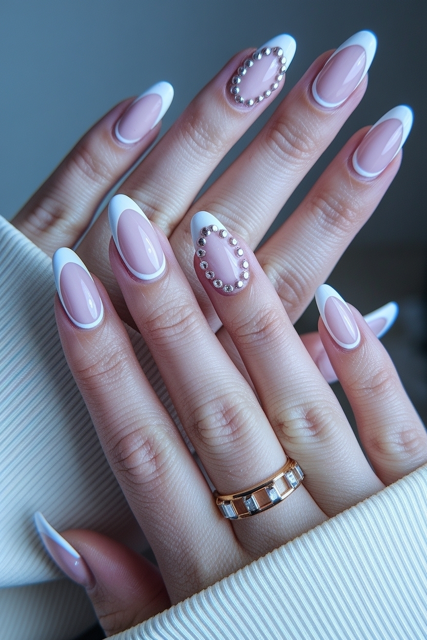 Sparkling Choices: French Tip Nails with Gems This Year outfit idea