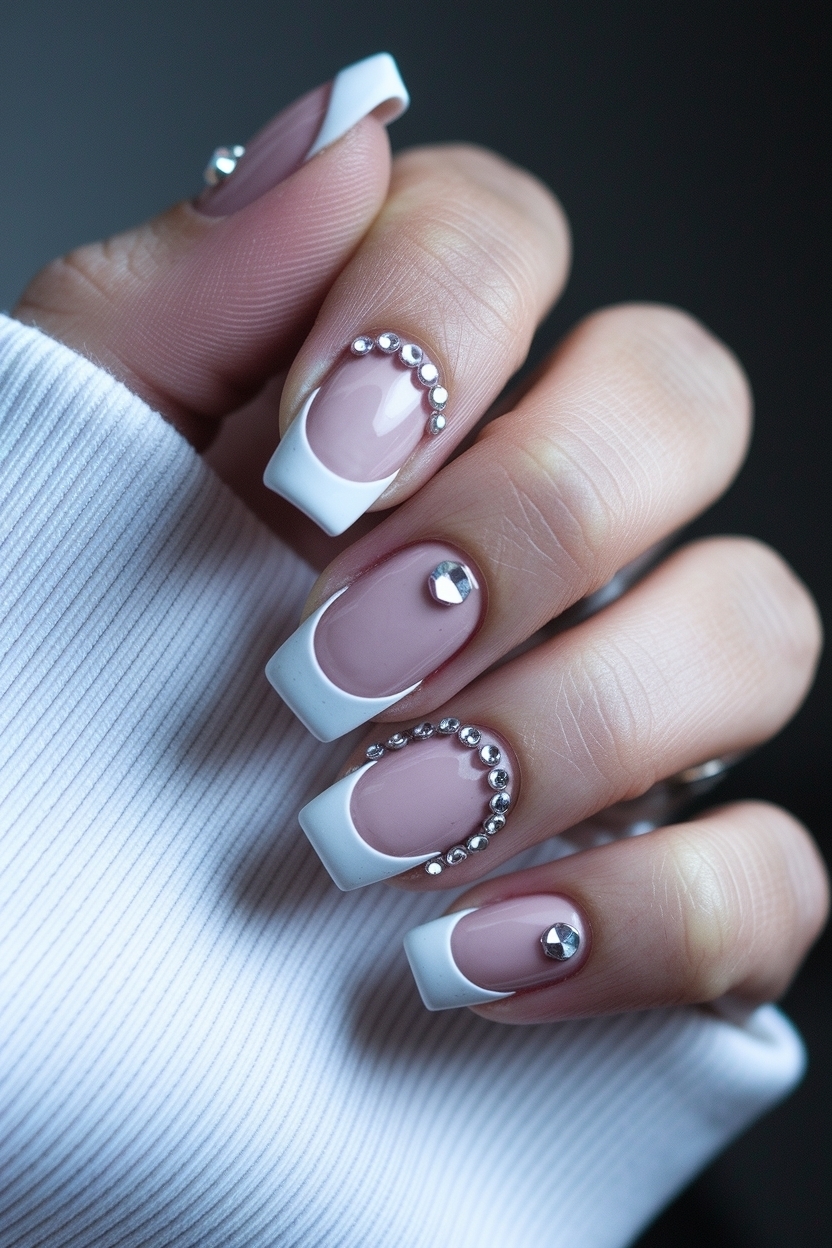 French Tip Nails with Gems Rhinestones: Chic and Elegant outfit idea